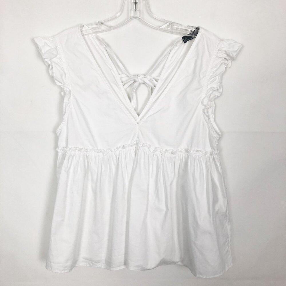 ZARA Trafaluc Women Top XS Babydoll Cottagecore Boho Chic Beachy Nautical Cotton